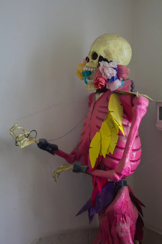a skeleton with different colored markings next to an electrical device