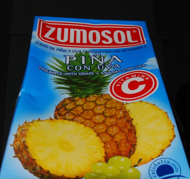 a carton of zumosol fruit juice with pineapple and gs