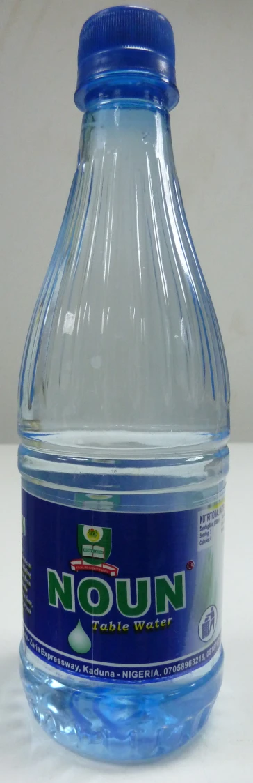 a bottle of liquid containing clear blue water