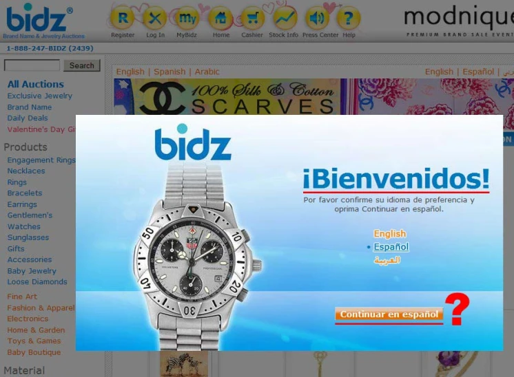 the website has a watch displayed