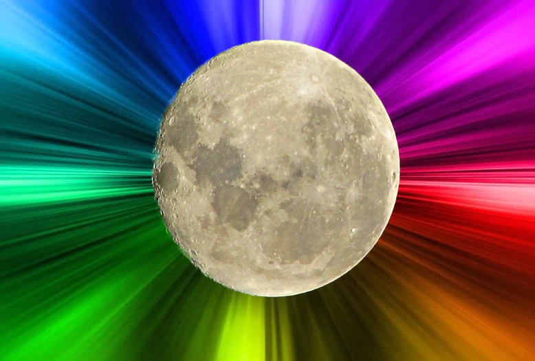 the moon with rainbow background in a po