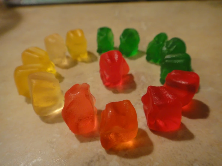 several small pieces of gummy sitting on a table