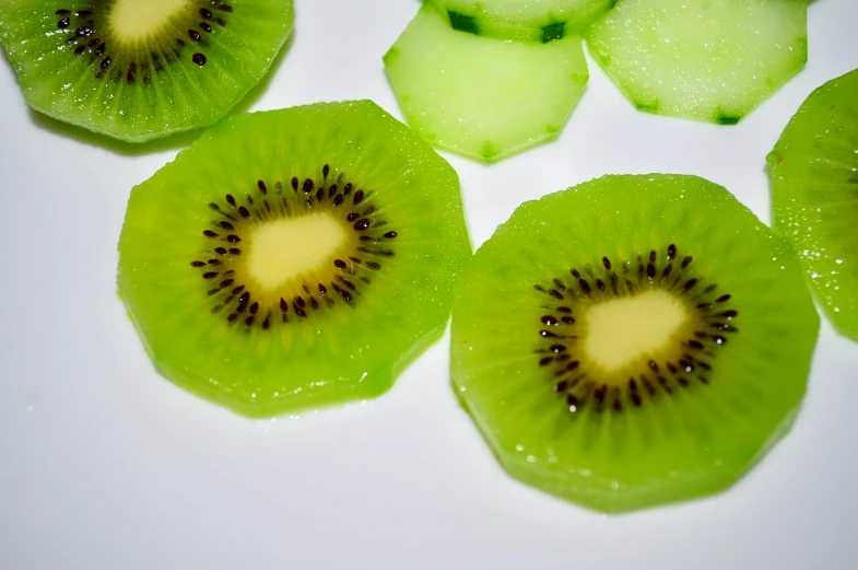 pieces of kiwi on a white plate