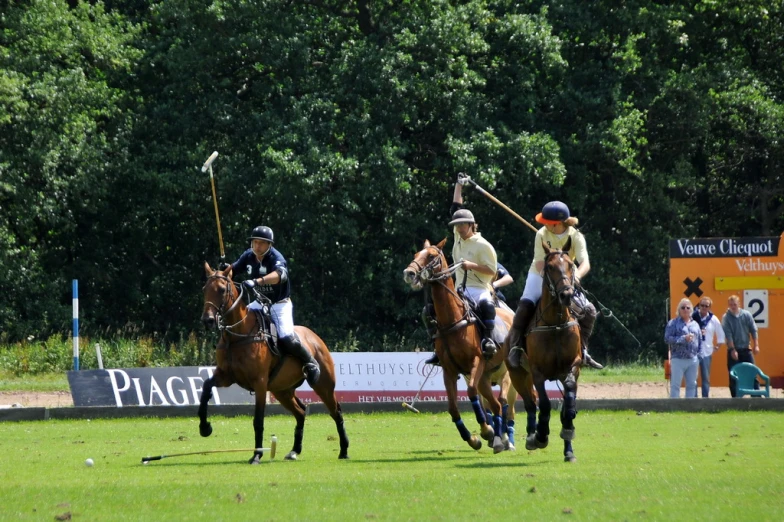 four polo players are on their horses playing a game