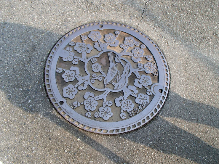 an image of a decorative manhole cover that has flowers