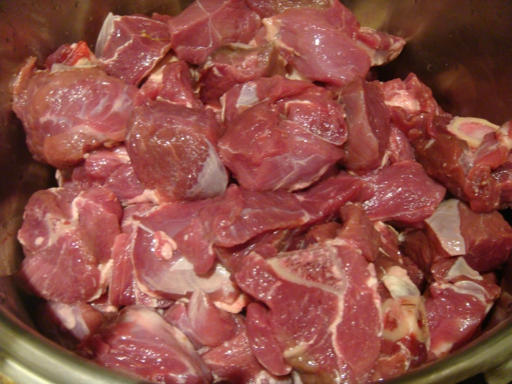 raw meat is placed in a pan with onions