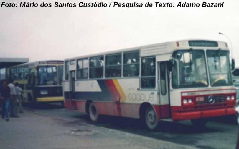 an older and younger red and white buses on the street