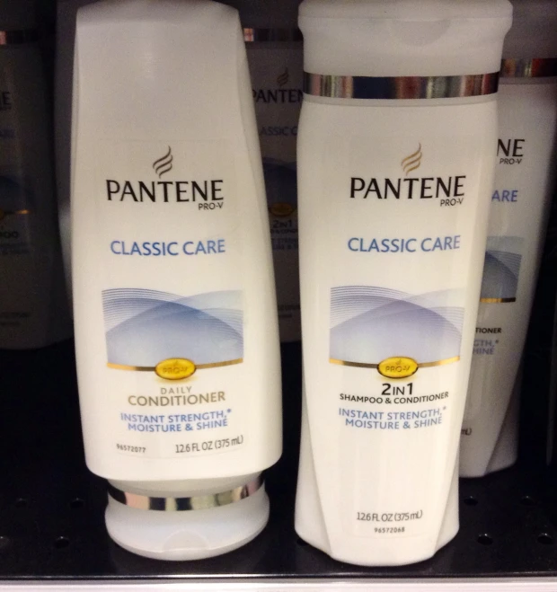 a pair of pantene hair care products on display