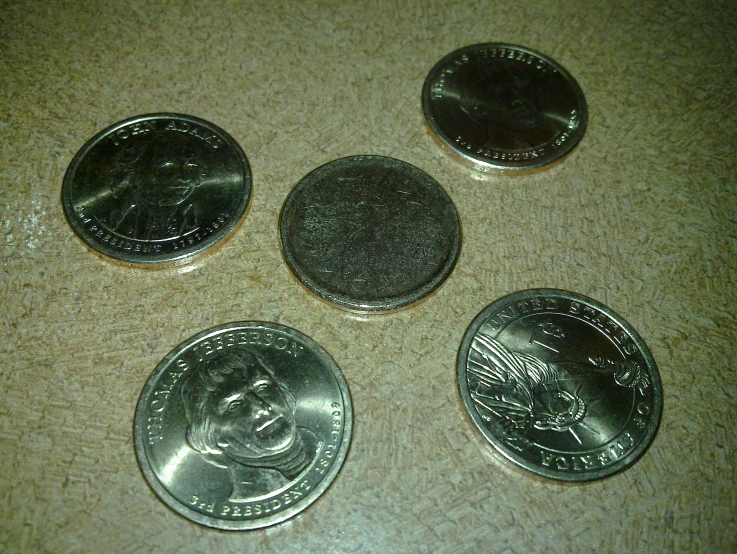 an array of coins on a table