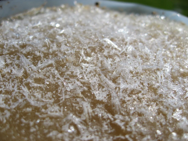 white stuff is in a blue bowl on the counter