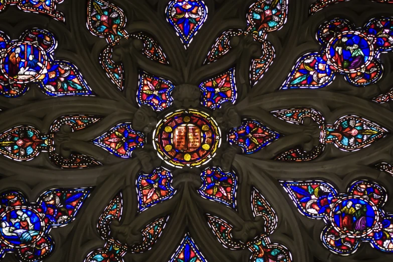 the middle section of a large stain glass