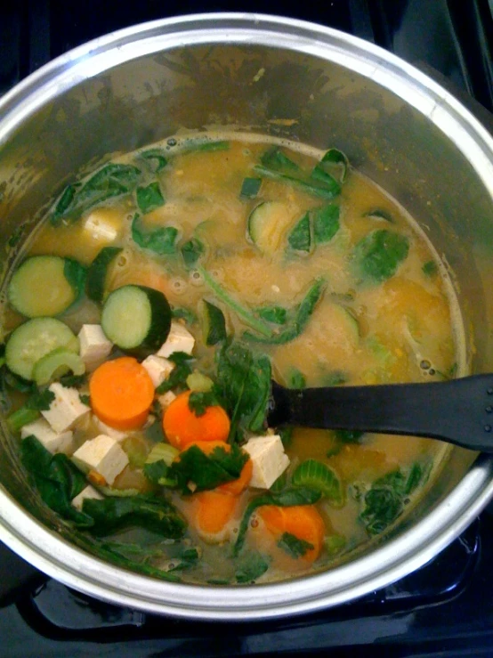 soup is being prepared on an oven