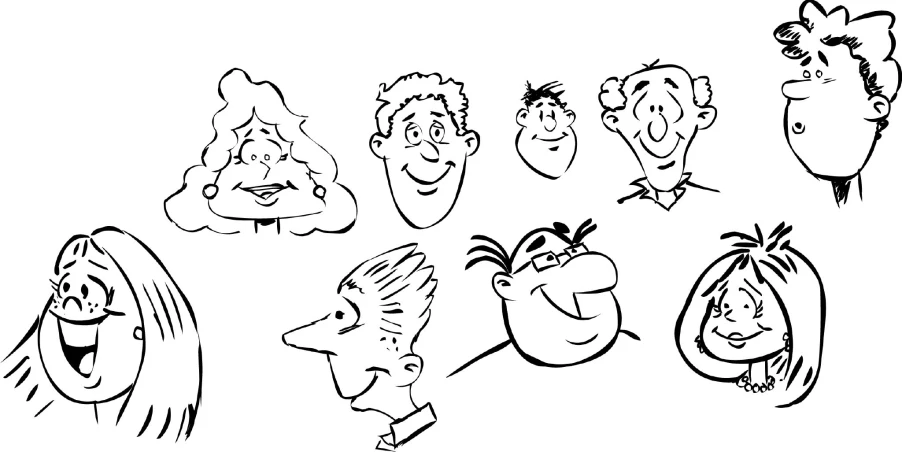 cartoon faces coloring page for children