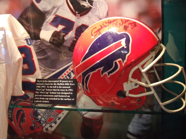 a helmet that has signed on in a case