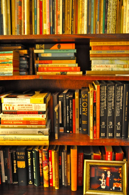 a shelf with a bunch of books on it