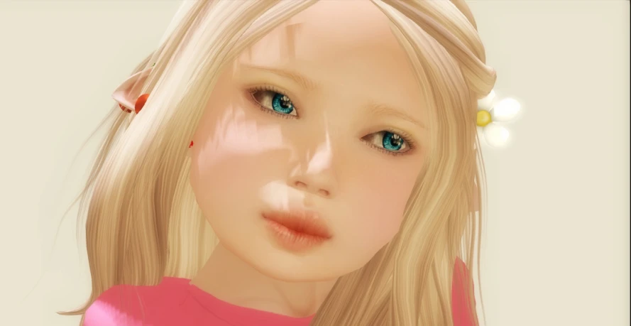 an animated image of a blonde girl with blue eyes