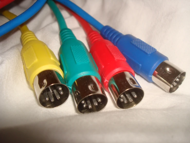 three colorful cords with different colors in the middle