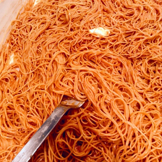 this is an image of spaghetti in a dish