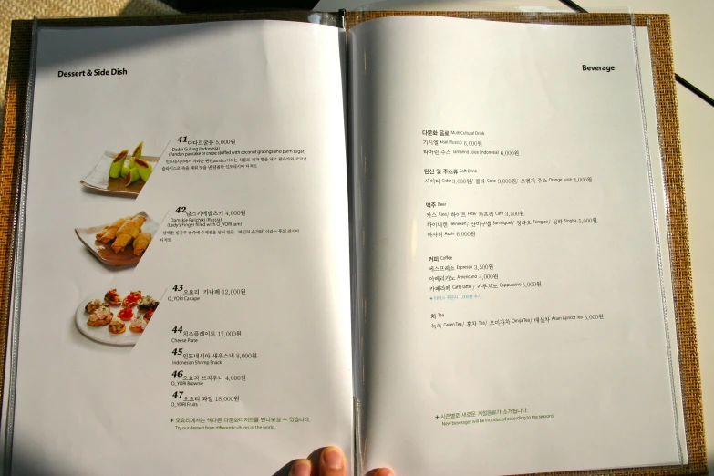 an open book showing a line of foods on it