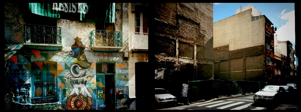 an image of a building with street signs and windows