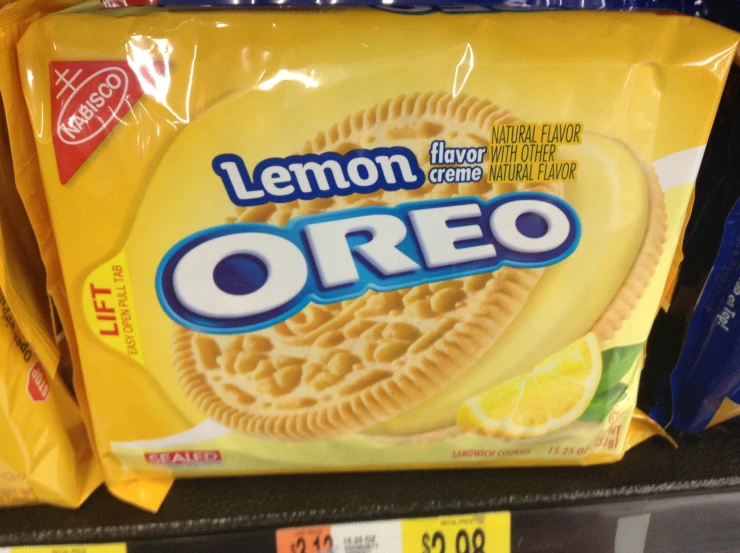 a group of cookies with lemon on display for sale