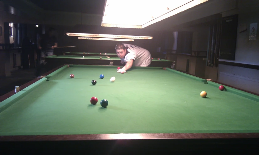 a man playing billiarde at an indoor pool