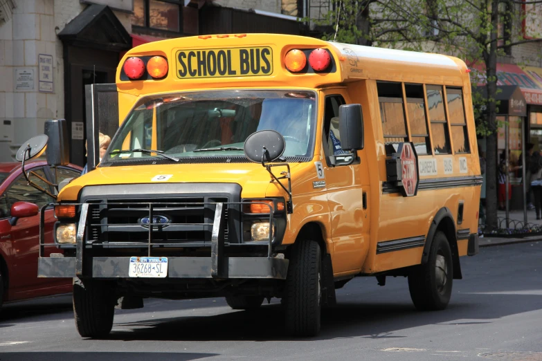 a school bus that is parked by itself