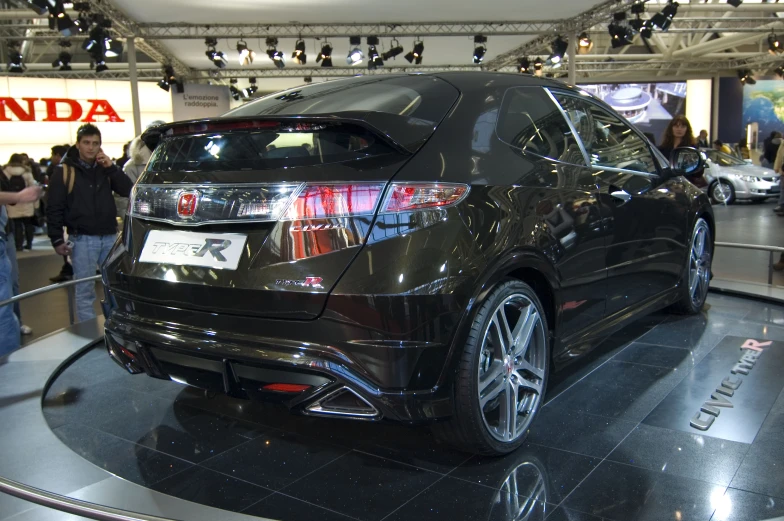 the car is on display in the showroom