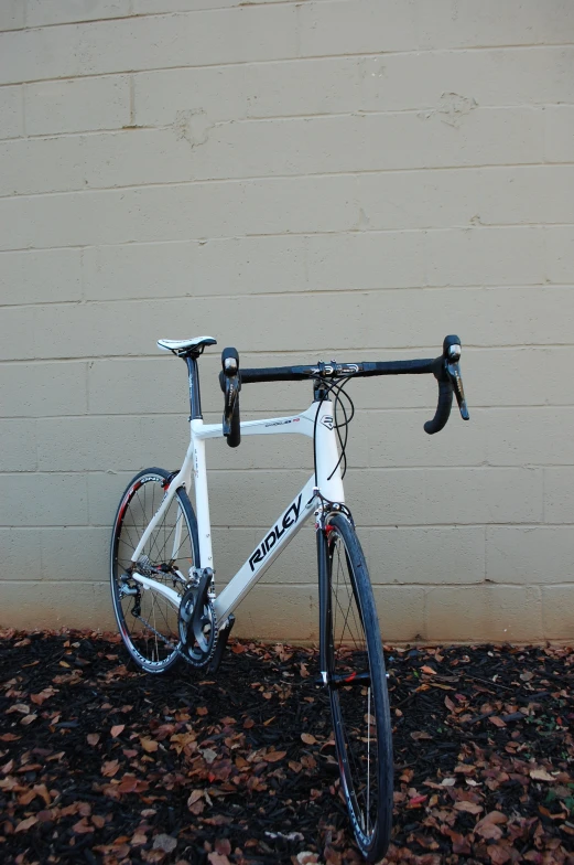 a bike leaning against a wall near a rock