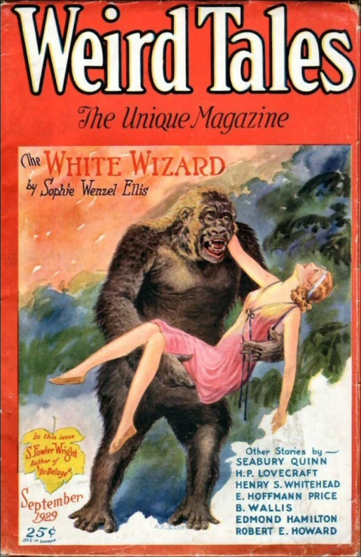 weird tales magazine cover with a gorilla on top of woman