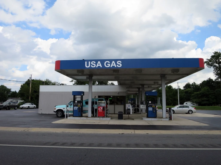 the gas station on an overcast day is very empty