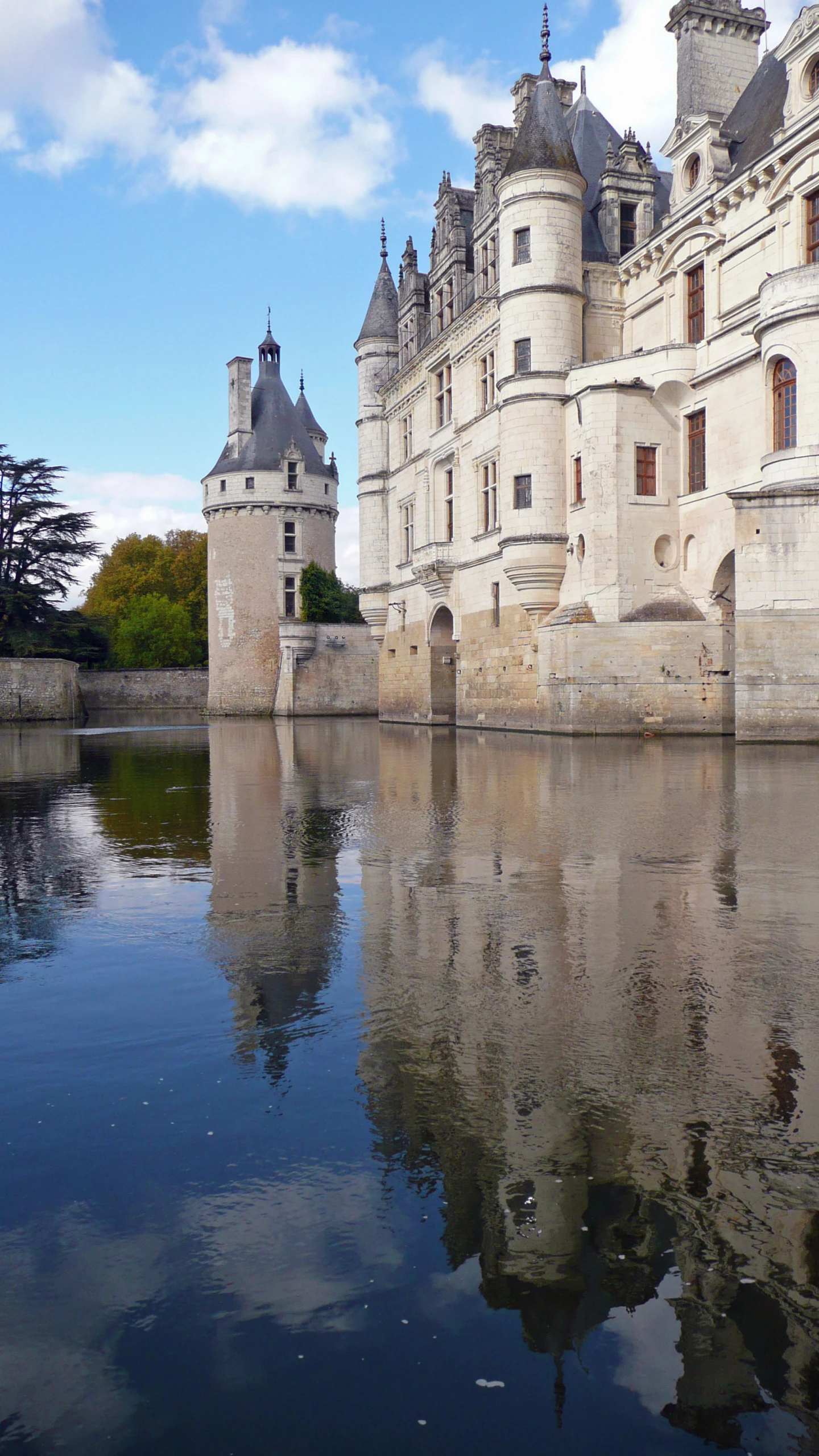 a castle is surrounded by a body of water