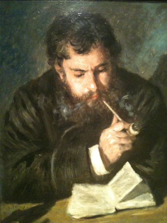 a painting of a man writing while looking at his book