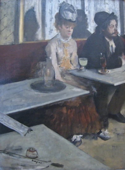 a painting of two people drinking and sitting