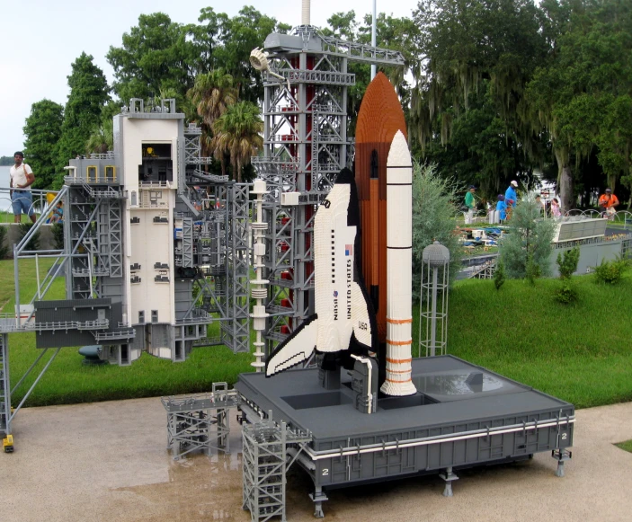 a model of a rocket sits on top of some sort of platform