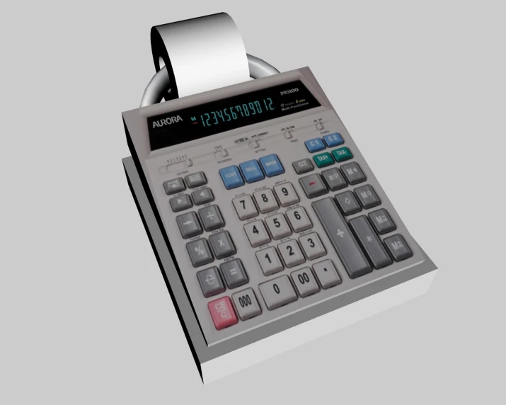 a silver calculator with a receipt on it