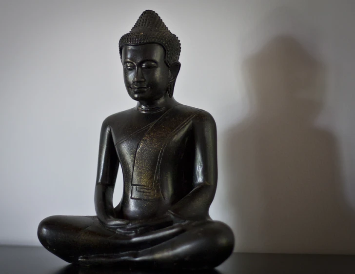 the statue in the pose of buddha is black