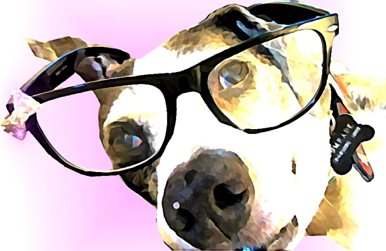 a dog wearing glasses with an eyeglass holder on it