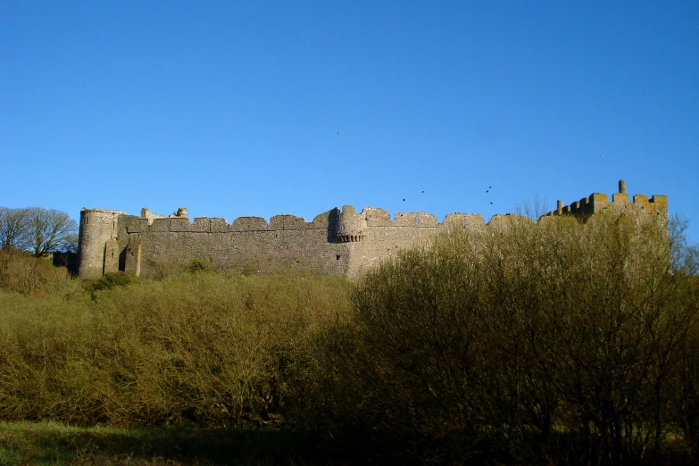 there is an old stone castle near the trees