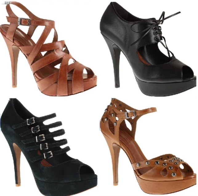 four pairs of heels are shown side by side