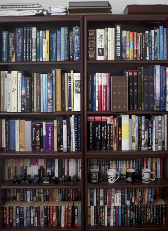 there are many books on this large bookshelf