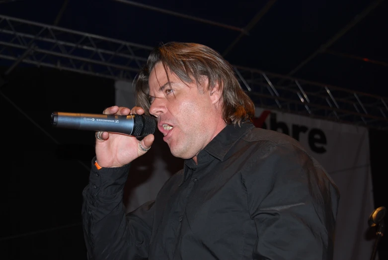 a man with a microphone in his hand