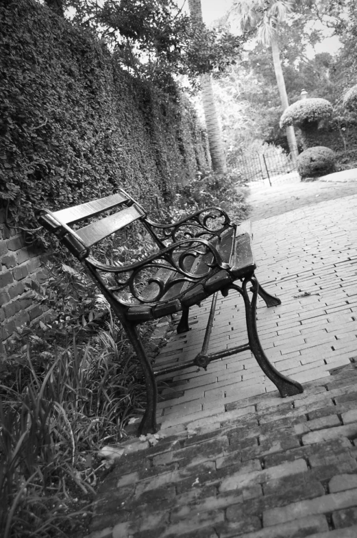 a black and white po of an empty bench