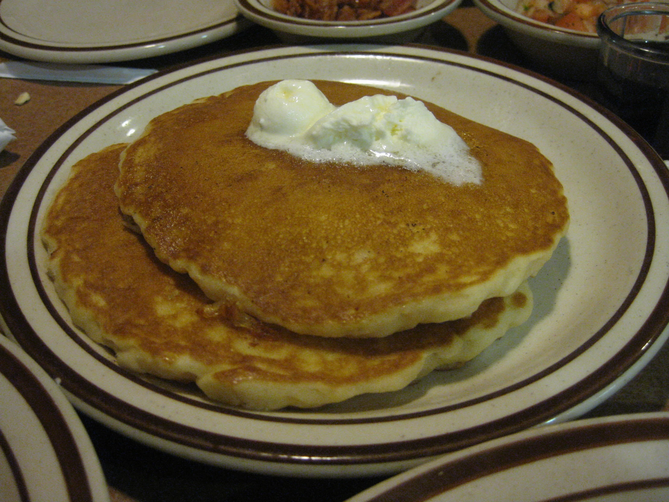 a close up of a plate of food with pancakes