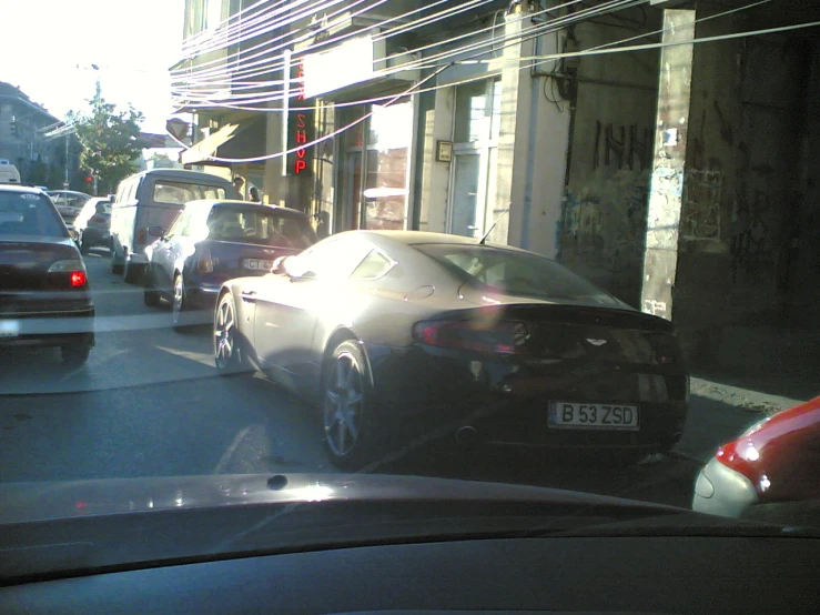 the view from a car on a city street