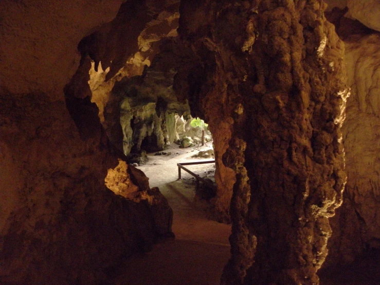 a view from inside a cave at the park