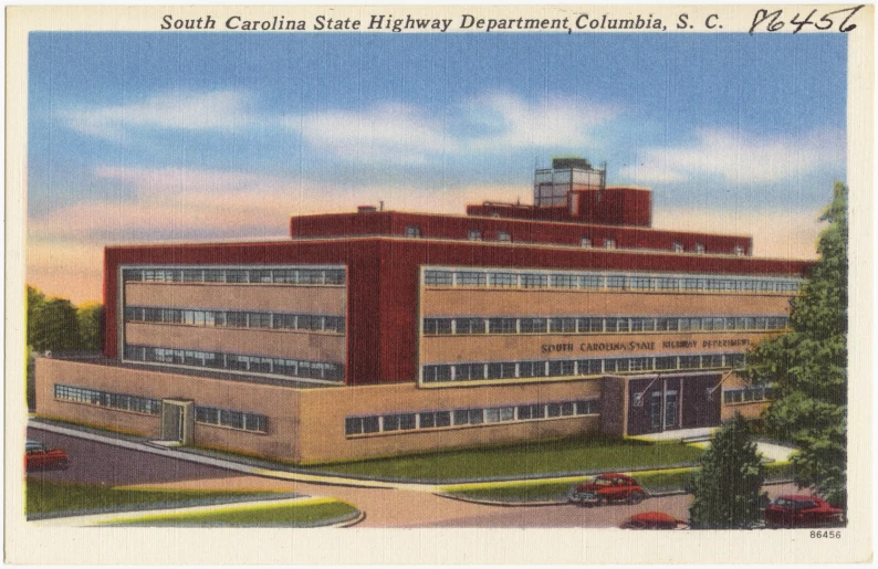 a colored postcard of the south carolina state highway department building