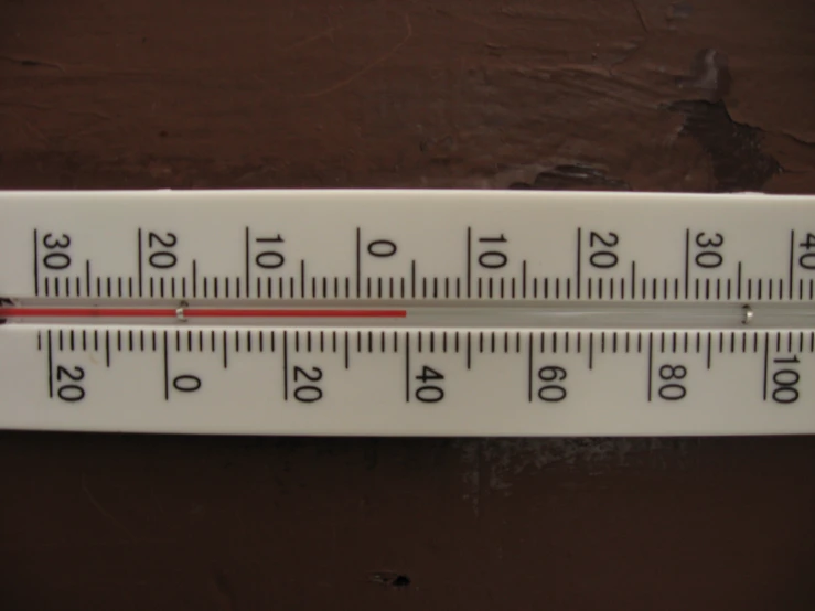 a thermometer showing the temperature is displayed on brown wall