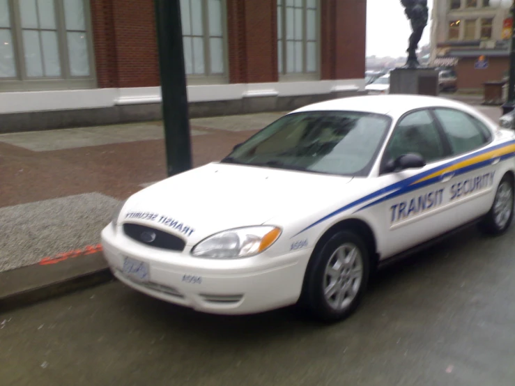 a white car sitting on the side of a street