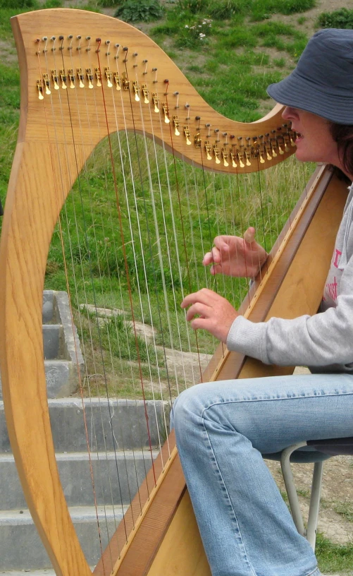 a person with a hat playing a large instrument